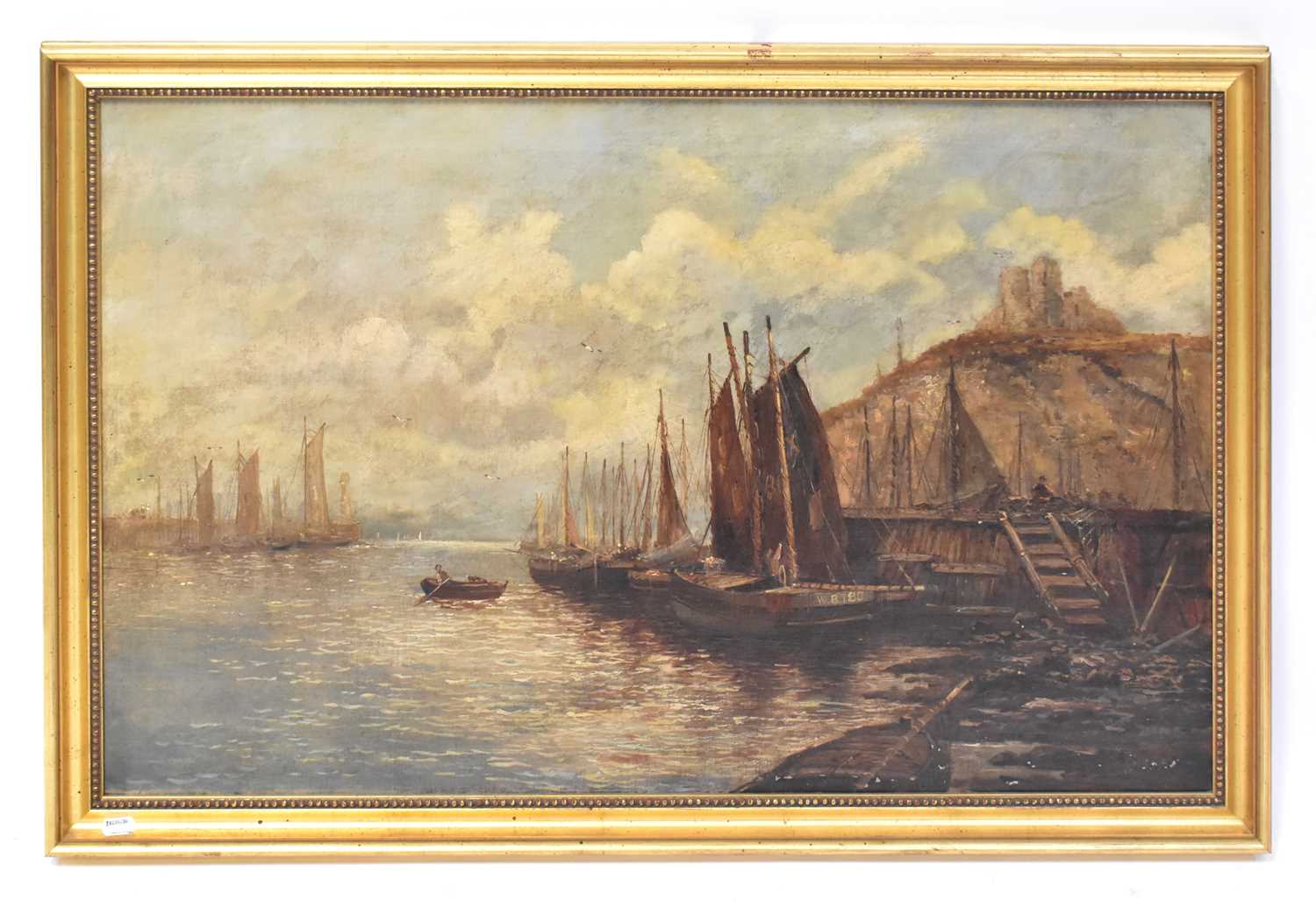 ATTRIBUTED TO EDWIN ELLIS (1842-1895); oil on canvas, Dutch harbour scene, indistinctly signed lower