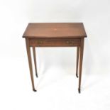 An Edwardian mahogany inlaid side table with single frieze drawer, on square tapering legs with