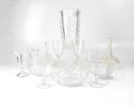 A quantity of cut glass and crystal, including drinking glasses, vases, bowls, etc.