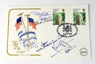 SPACE EXPLORATION; a first day cover signed by Buzz Aldrin, Michael Collins and Neil Armstrong.