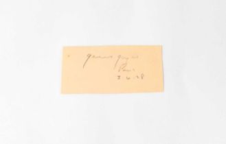 JAMES JOYCE; a small page torn from an autograph album signed James Joyce, Paris, 3.6.28.
