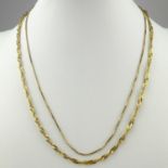 Two 9ct gold dainty necklaces, both marked '9ct', lengths 40cm and 36cm, combined approx. 6.1g (2).