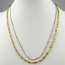 Two 9ct gold dainty necklaces, both marked '9ct', lengths 40cm and 36cm, combined approx. 6.1g (2).