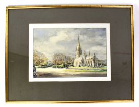 MICHAEL BELL; watercolour 'St. Margaret's, Bodelwyddan', titled lower left, signed lower right, 25 x