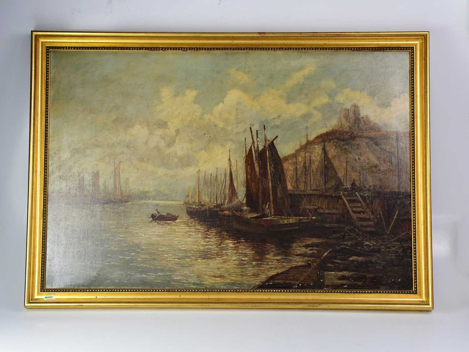 ATTRIBUTED TO EDWIN ELLIS (1842-1895); oil on canvas, Dutch harbour scene, indistinctly signed lower - Image 3 of 6