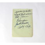 JACK JOHNSON; a torn page from an autograph album bearing the world heavyweight champion's signature