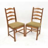 ERCOL; six ladder back dining chairs with loose brown fabric cushions (6).