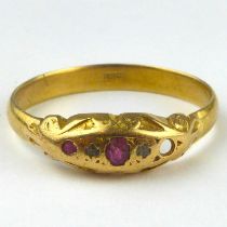 An 18ct gold ring with ruby and diamond top, size X, approx. 3.5g. Condition Report: - The top