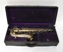 A cased silver plated Hawkes & Son alto saxophone, b-flat, serial no.52531.