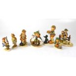 GOEBEL; seven various figure groups of young children with animals (7).