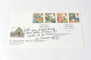 MOTHER THERESA OF CALCUTTA; a first day cover, signed and dedicated, 'Often pray to Our Lady Mary