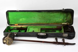 A cased Chinese erhu two-string fiddle and a further uncased example (2).