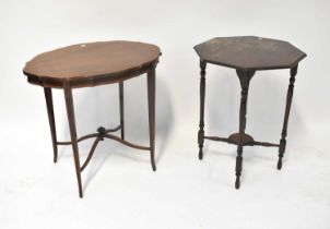 An Edwardian mahogany cross-banded and line inlaid shaped occasional table, raised on square section