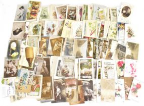 A quantity of early 19th century postcards, many relating to Nelson of Lancashire, birthday cards,