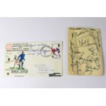 BUSBY BABES; a torn page from an autograph book bearing signatures to include Bill Foulkes, Bobby