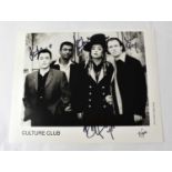CULTURE CLUB; a black and white promotional photograph of the band bearing signatures to include Boy