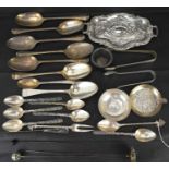 Various items of British hallmarked silver, to include a hallmarked silver pin tray, a dessert spoon