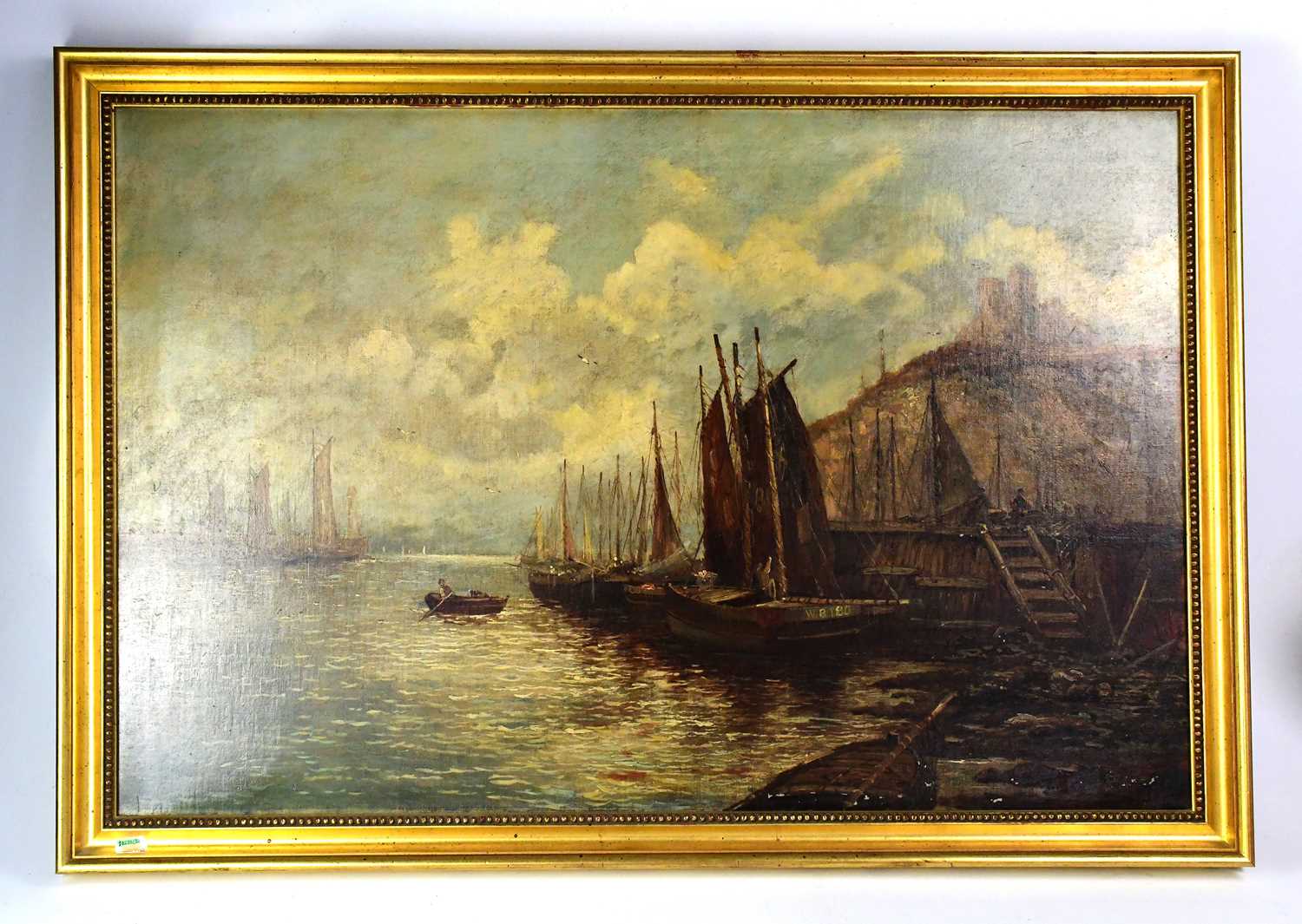 ATTRIBUTED TO EDWIN ELLIS (1842-1895); oil on canvas, Dutch harbour scene, indistinctly signed lower - Image 4 of 6