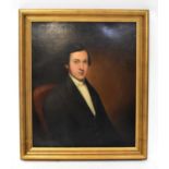 19TH CENTURY ENGLISH SCHOOL; oil on canvas, half portrait of a gentleman wearing a suit, unsigned,