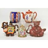 Four early 20th century Oriental themed teapots, comprising Satsuma elephant and rider, height 17cm,