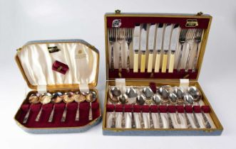 VINERS LTD; two cased sets of plated flatware, comprising a six-setting canteen and a further set of