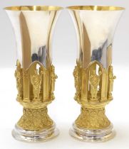 A boxed pair of Elizabeth II hallmarked silver goblets, 'Made by order of the Lord Bishop of Ripon