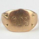 A 9ct rose gold signet ring, inscribed with initials 'DFS', size N, approx. 3.3g.