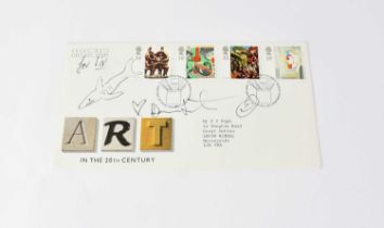 DAMIEN HIRST; a first day cover bearing doodle and the artist's signature. Condition Report: - We