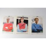 Six Typhoo Tea signed collectors' cards, comprising two Bobby Moore, Geoff Hurst, George Best,