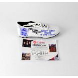 GEOFF HURST; a branded England and Geoff Hurst single football boot, signed by the World Cup hat