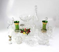 A quantity of crystal and cut glass, to include five decanters, four large bowls, various wine