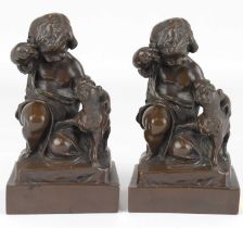 Two early 20th century hollow filled bronzed figures, both virtually identical, each depicting a