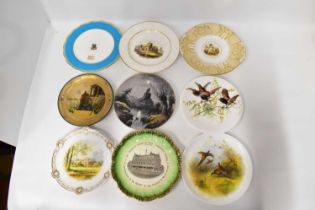 Various mostly Victorian display plates, to include hand painted building scenes, a Davenport