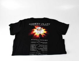 ROBERT PLANT; a T-Shirt from the 2018 European tour, signed to the front by Robert Plant.