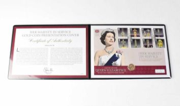 A 'Her Majesty in Service Gold Coin Presentation Cover Set', containing a 2016 sovereign and six
