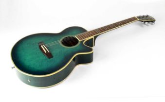 VINTAGE; a semi-acoustic guitar with blued burr timber finish, serial no. EY50-BL.