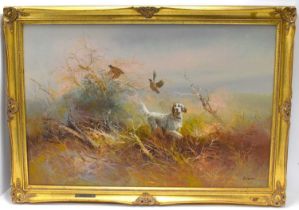 † EUGENE KINGMAN (1909-1975); oil on canvas depicting a setter flushing up game bird in brush,