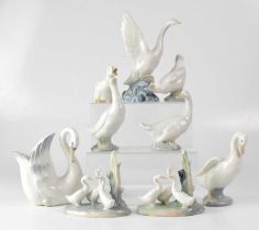 NAO; nine figures of ducks, swans and geese, height of largest 20cm (9).