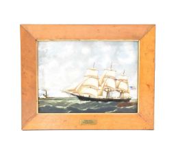 WEDGWOOD; a porcelain plaque titled 'Golden West' with a printed image of a clipper ship, the