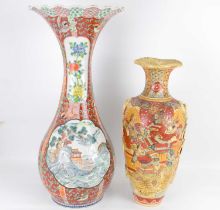 A large 19th century Japanese vase of baluster form, with flared wavy neck, decorated with