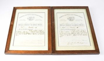 LIVERPOOL SHIPWRECK AND HUMANE SOCIETY; two certificates awarded to PC210 Edward James Tinsley, 28th