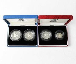 A 1992 Royal Mint set of two silver proof ten pence coins (10p), and a 1990 Royal Mint silver