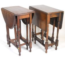 Two small oak gateleg occasional tables, height of each 73cm, widths 54cm and 61cm (2).