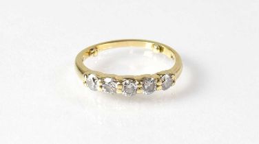 A 14ct gold diamond five-stone ring, total approx. 0.75ct, stamped '14K', size N, approx. 1.95g.