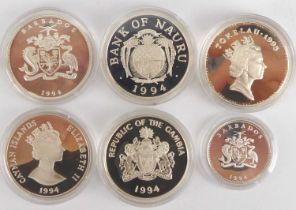 Six 925 silver Queen Mother commemorative coins with proof-like finish, all encapsulated, comprising