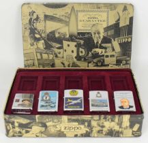 ZIPPO; a cased part set of RAF commemorative lighters, five out of the ten are present,