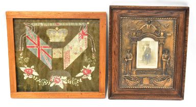 A photograph of a Private in Gloucester regiment uniform, mounted in relief moulded frame, 'The Path