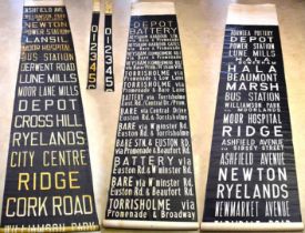 Various pre-1974 bus transport destination blinds, to include two 'Norbury & Co Ltd, Norco,