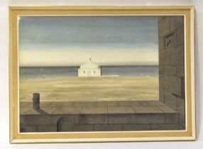 TOM MELLOR (1914-1994); watercolour, 'Cape Espichel', view of a building on a shore, signed and