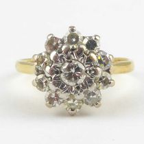An 18ct gold diamond cluster ring, size L, approx. 3.3g.